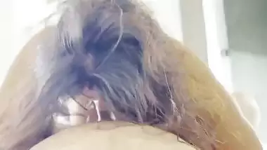 Tattooed MILF gives blowjob and boob job to lover