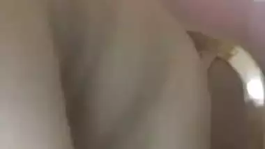 Horny girlfriend with dildo masturbating on video call