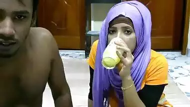 sexy wife lying wearing top squeezing her...